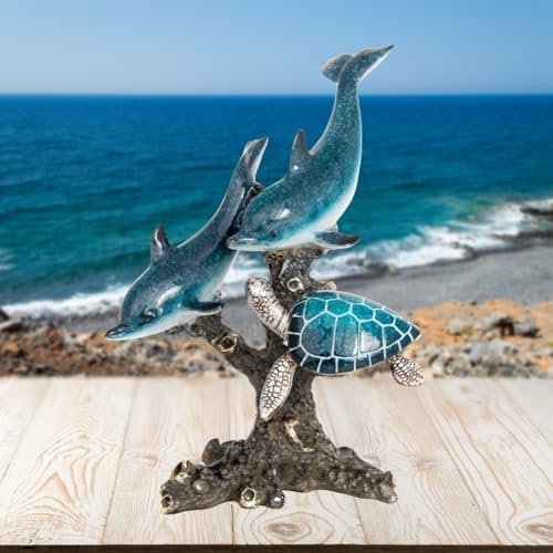 Dolphins and Sea Turtle Swimming on Coral Reef – Ocean Figurine Coastal Tabletop Decor | Sea Life Sculpture Beach House Nautical Room Accents (10.75 x 9.5 in) by Corner Merchant - Image 4