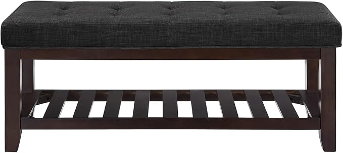24KF Large Rectangular Upholstered Tufted Linen Ottoman Bench, Padded Bench - Image 4