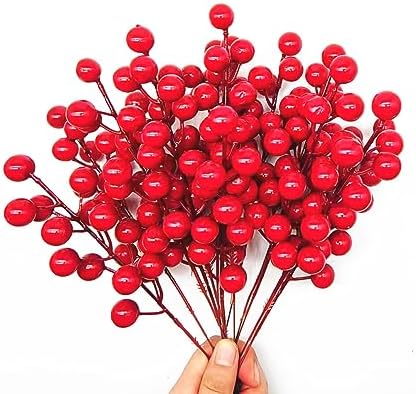 SOTOLAN 30pcs Artificial Red Berry Picks - Christmas Holly Berry Branches Red Berry Stems for Holiday Home Decor and DIY Crafts by SOTOLAN