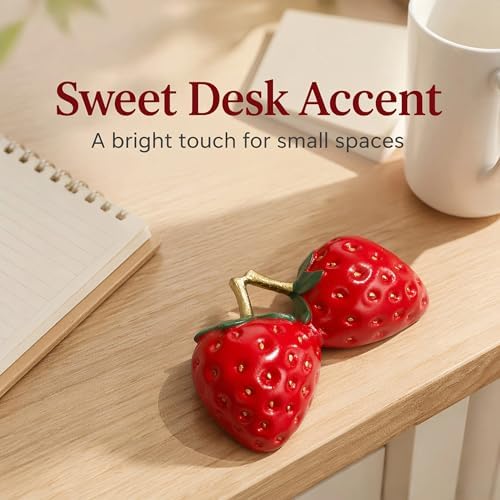 Strawberry Decor Figurine, Double Strawberry Sculpture Home Decor, Red Fruit Decorative Ornament for Kitchen Living Room Coffee Table Shelf Aesthetic Room Decor Unique Gift - Image 5