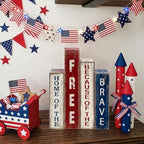 Lineshading 4 Pcs 4th of July Decoration Wooden Book Patriotic Table Sign - Image 2