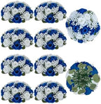 BLOSMON Fake Flowers Ball Wedding Centerpieces 10 Pcs Royal Blue Rose Babys Breath Artificial Flowers Center Pieces Decoration for Table Faux Silk Floral Bouquet Arrangements for Home Party DIY Decor by Blosmon