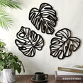 Palm Leaves Wood Wall Decor , 3Pcs Tropical Wall Art Jungle Decor, Wooden Natural Leaves Plant Wall Decor, Vintage Tropical Plant Plaque for Home Living Room Kitchen Bedroom Bathroom & Garden, Black by Unknown