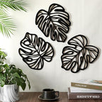 Palm Leaves Wood Wall Decor , 3Pcs Tropical Wall Art Jungle Decor, Wooden Natural Leaves Plant Wall Decor, Vintage Tropical Plant Plaque for Home Living Room Kitchen Bedroom Bathroom & Garden, Black by Unknown