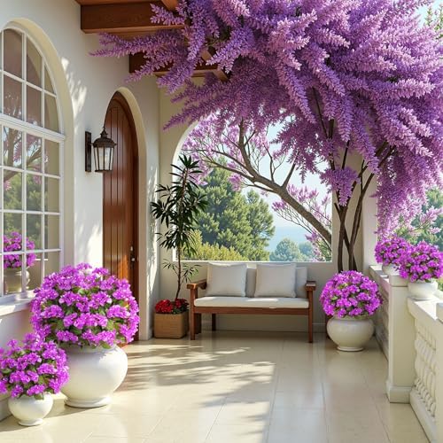 Bougainvillea Artificial Faux Bougainvillea Outdoor 4 Pack Fake Bougainvillea Hanging Flowers Artificial Bougainvillea for Indoor Home Porch Garden Decor Spring Flowers No Vases(Dark Purple) - Image 4