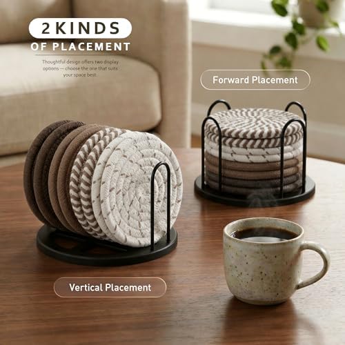 Lazebox Coasters Set of 8 for Drinks, 4 Inch Large Coasters for Coffee Table, Tabletop Protection for Hot & Cold Drinks, Versatile Coasters for Home Decor, Non-Slip & Easy to Clean, Brown - Image 6