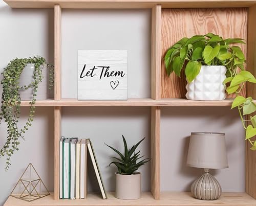 Let Them Wooden Sign, Office Decorations for Work, Let Them Mental Health Rustic Wood Box Signs 5x5 Inch, Desk Shelf Tabletop Decor for Home Cubicle Decor, Office Gifts for Coworkers Women - Image 4