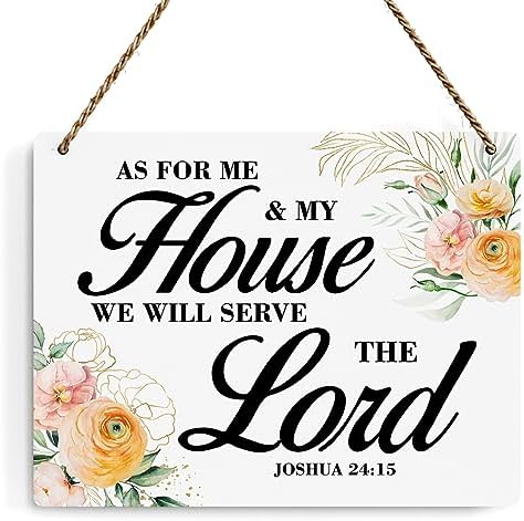 Inspirational Decor As for Me and My House We Will Serve The Lord-Joshua 24:15 Christian Bible Verse Wall Art Scripture Wooden Hanging Sign for Farmhouse Home Wall Art Decoration 10 x 8 Inches by BELLOWDEER