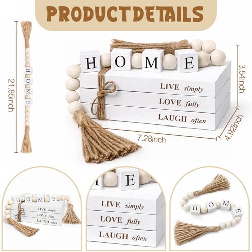 Decorative Book with Wood Bead Garland for Home Decor - Rustic Home Sign - Farmhouse Coffee Table Shelf Mantel Accents - Modern Interior Decoration Set - Image 2