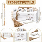 Decorative Book with Wood Bead Garland for Home Decor - Rustic Home Sign - Farmhouse Coffee Table Shelf Mantel Accents - Modern Interior Decoration Set - Image 2