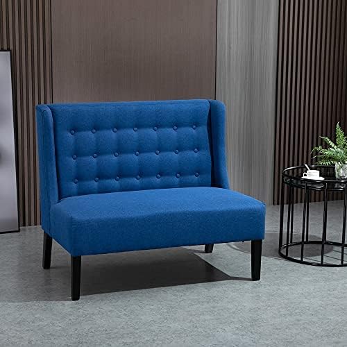 HOMCOM Wingback Double Sofa Linen Fabric Upholstery Button Tufted Loveseat - Image 2