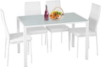 FDW | 5-Piece Dining Table Set | White | Glass Kitchen Table by FDW