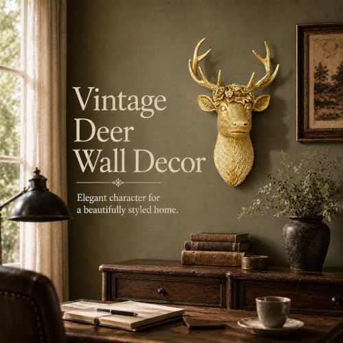 GUSFREUD Gold Animal Head Wall Decor - 13" Resin Deer Head Wall Art For Home Decor, Deer Wall Sculptures for Living Room, Bedroom, Kitchen, Unique Gift Idea - Image 2