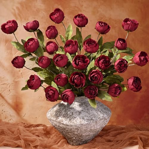 Waipfaru 6 Pcs 27" Faux Peonies Artificial Flowers for Vase, Burgundy by Waipfaru