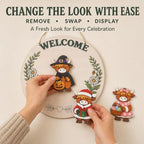 Highland Cow Decor with Seasonal Accents, Interchangeable Welcome Sign for Front Door, 8.8 Inch Welcome Porch Sign, Fall & Halloween Welcome Sign for Home - Image 3