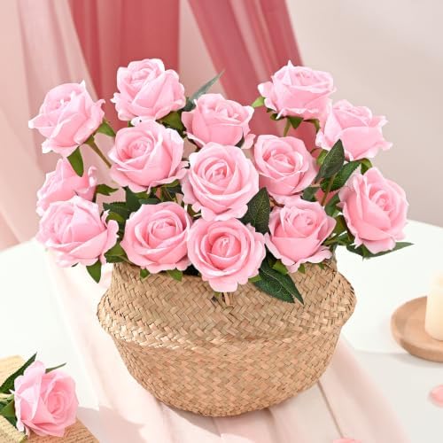 100Pcs Pink Roses Artificial Flowers, Realistic Silk Fake Roses Bouquet - Image 2