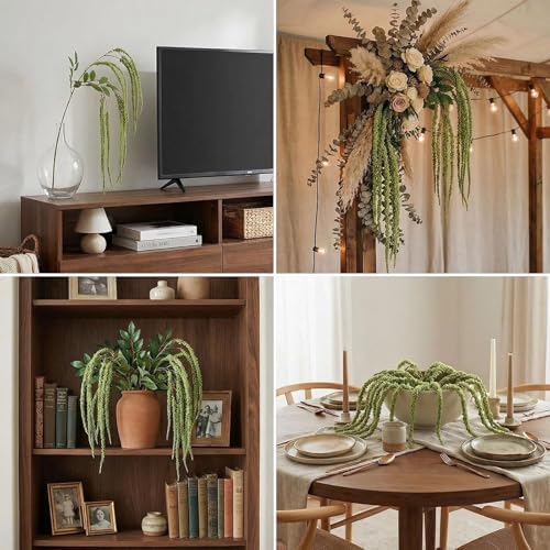 2Pcs Amaranthus Artificial Flower, 43" Faux Hanging Amaranthus Silk Cascading Floral Stems for Wedding Bouquet, Home Vase Decor, Bendable Stems Fake Hanging Plants (Green) - Image 3