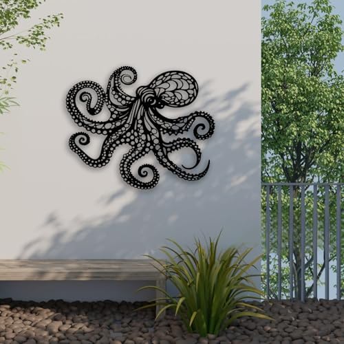 Octopus Metal Wall Decor - Gothic Nautical Room Decor Wall Art Home Decor for Living Room, Bedroom, Dining Room, Bathroom, Office, Coastal, Beach (Black) - Image 3