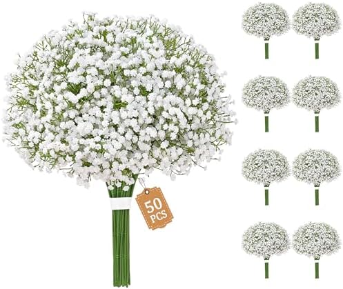 Dolicer 50 Pcs Babys Breath Artificial Flowers White Fake Babys Breath by DolicerLANDSCAPEQ