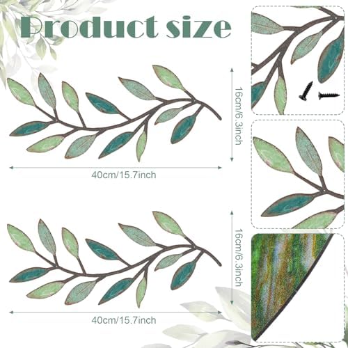 Zhengmy 2 Pcs Metal Leaf Wall Art Vine Branch Decor,Gradient Green - Image 2