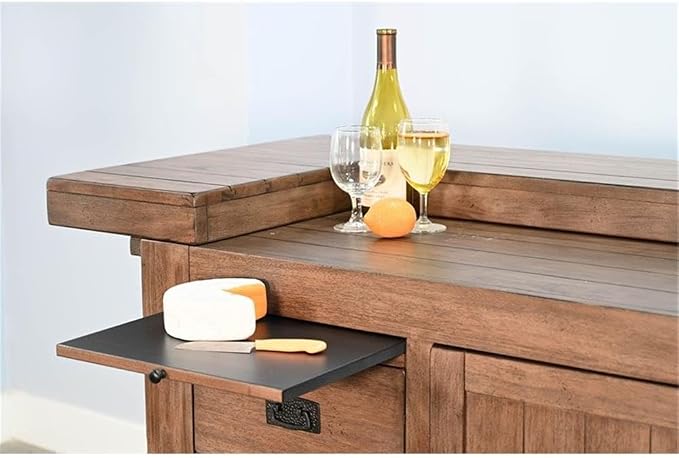 Pemberly Row Set of 3 Natural Brown Wood Bar Unit & 2 Swivel Barstool - Image 7