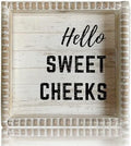 Boho Farmhouse Wooden Framed Bathroom Decor Signs, Funny Restroom Decorative Plaque Small Cute, Toilet Rules Shelf Decoration (Hello Sweet Cheeks) by ZLFart