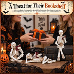 3 Piece Halloween Indoor Decor Figurines Sitting Skeleton Statue Halloween Decorations mini Reading Skull Figurine Home Decor for Living Room Table Shelf Ornament - Image 5