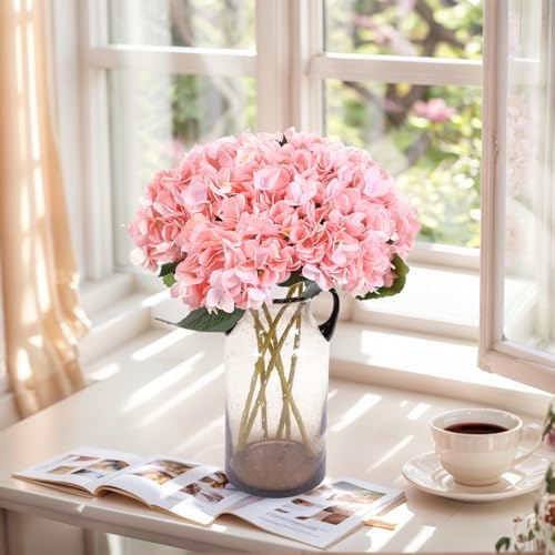 Kimura's Cabin 6pcs Artificial Hydrangeas Flowers Silk Hydrangea,Pink - Image 3