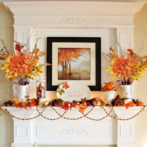 8Pcs Artificial Maple Leaves Branches 21.6in Fake Fall Leaves Stems Plants Outdoor Greenery for Home Kitchen Farmhouse Thanksgiving Table Centerpiece Fireplace Halloween Décor Orange - Image 5
