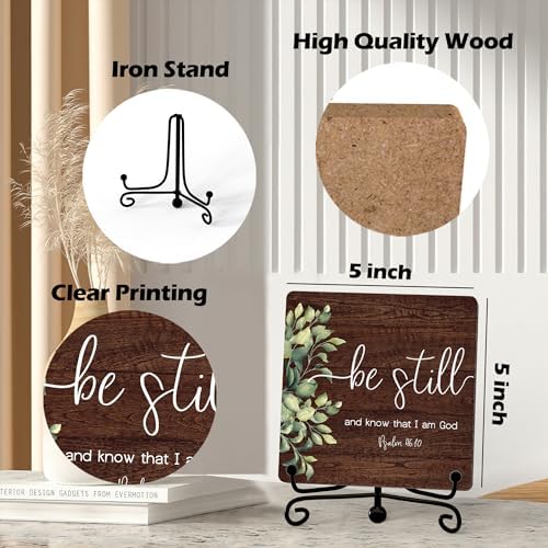 Inspirational Christian Desk Decor, Be Still And Know That I Am God Rutsic Sign, Desk Decorations For Office Home Living Room Bathroom, Eucalyptus Shelf Decor, Wooden Plaque With Stand (05) - Image 2