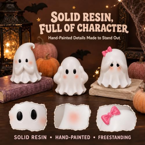 Cute Halloween Ghost Decor, 3-Piece Resin Figurines for Indoor Home Decor - Image 4