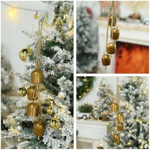 Gold Metal Vintage Bells with Jute Hanging Rope, Decorative Cow Bell - Image 3