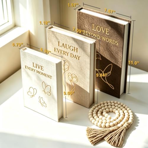 Aesthetic Decorative Books, Set of 3 Fake Book Boxes with Storage Space - Image 3