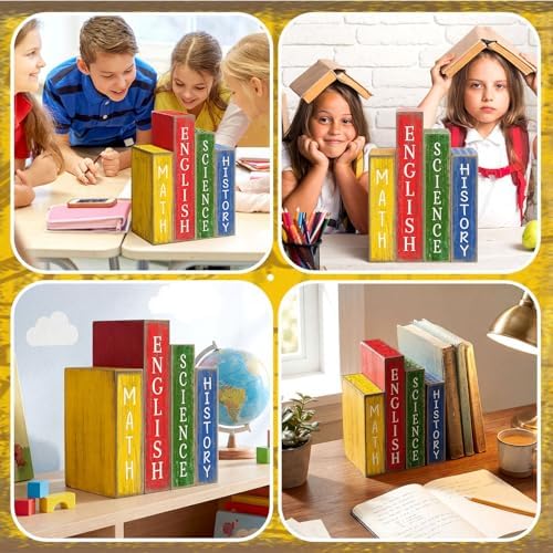 Lineshading 4 Pcs Back To School Table Decorations Subject Wooden Book - Image 5