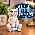 Top Brass Sassy White Cat Figurine – Funny Resin Home Desk Decor - Image 2