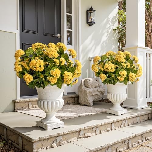 Artificial Geranium Flowers for Outdoors 19.6" Geraniums Artificial Flowers Realistic Faux Geraniums for Outdoor Planters Silk Geranium Indoor Fake Flowers Porch Home Decor No Vase (4PCS，Yellow) - Image 5