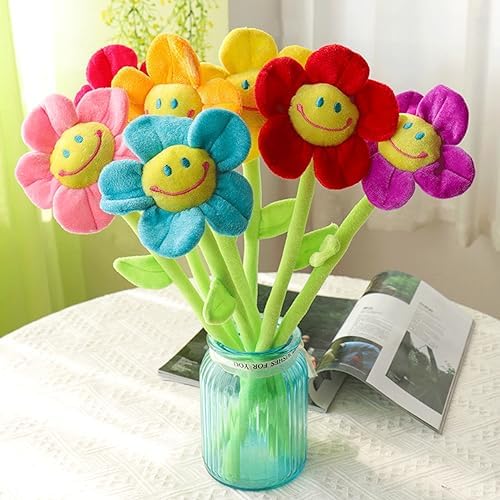 8Pcs Bendable Plush Sunflower Daisy Flowers- Artificial Curtain Tiebacks for Home Wedding Party Decor, Christmas Birthday Graduation Decoration 18 Inch (Vibrant Colors) - Image 2