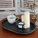 Oval Wooden Decorative Tray Coffee Table Tray Home Decor 15" Black - Image 4