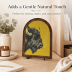 Rustic Home Wooden Frame Decor, Retro Whimsical Smoking Bison Framed Decor, Arched Wooden Frame with Stand, Vintage Buffalo Art Print, Funny Tabletop & Wall Accent for Living Room, Bedroom - Image 2