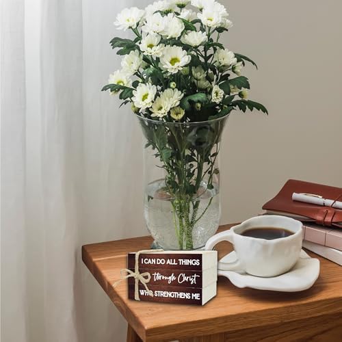Decorative Books for Home Decor, Wood Book Stack for Table Decor, I Can Do All Things Through Christ Who Strengthens Me Decoration Books for Office Shelf, Farmhouse Stacked Books Decoration (L73) - Image 6
