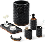 RQYIXI Ceramic Bathroom Accessories Set,Black,6 Piece,with Trash Can by RQYIXI
