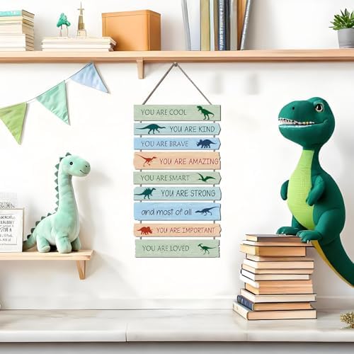 Dinosaur Wall Decor for Boys Room, 9-Piece Inspirational Wooden Signs with Positive Affirmations, Dino Nursery Decor for Toddler Kids Bedroom, Baby Boy Room Art with Motivational Quotes - Image 5