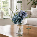 17.9" Blue Faux Flowers in Glass Vase Hydrangea Dahlias Bouquet Farmhouse - Image 5