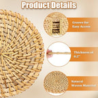 Drink Coasters Set of 6-Handwoven Rattan Coaster with Holder,Natural Rattan - Image 6
