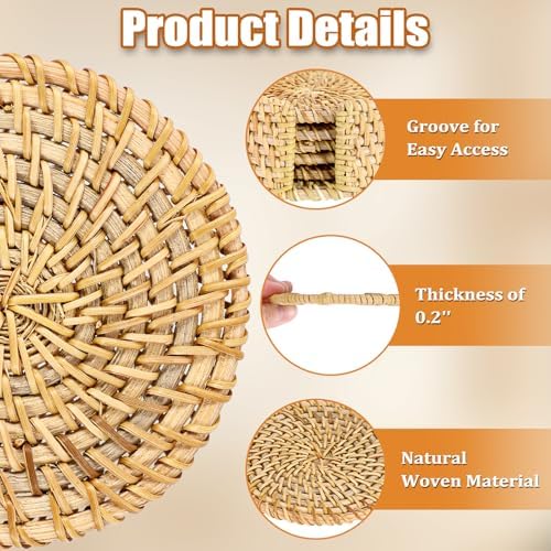 Drink Coasters Set of 6-Handwoven Rattan Coaster with Holder,Natural Rattan - Image 6