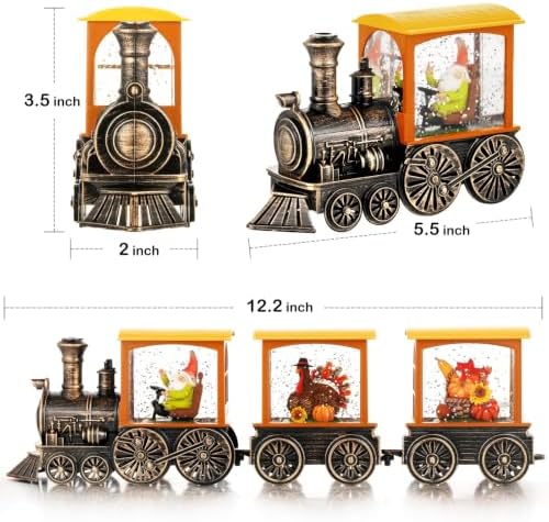 Fall Snow Globe Lantern Fall Decorations for Home, Lighted Fall Decor with Pumpkin Turkey Gnome Train, 6H Timer Thanksgiving Swirling Glitter Snow Globe for Harvest Day, Battery Operated - Image 6
