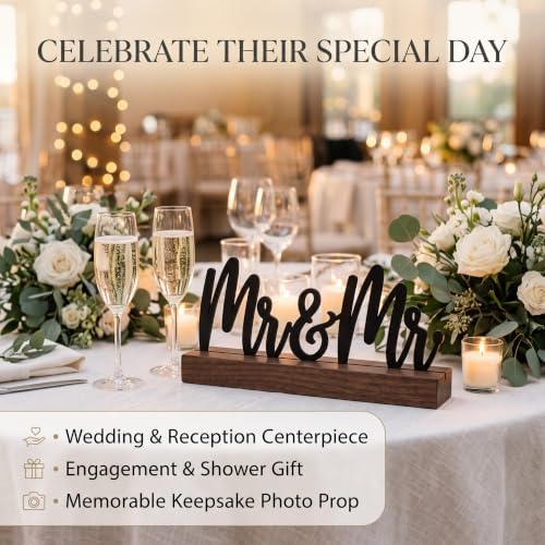 Mr and Mr Gay Wedding Gifts, Metal Desk Sign with Wood Base - Image 3
