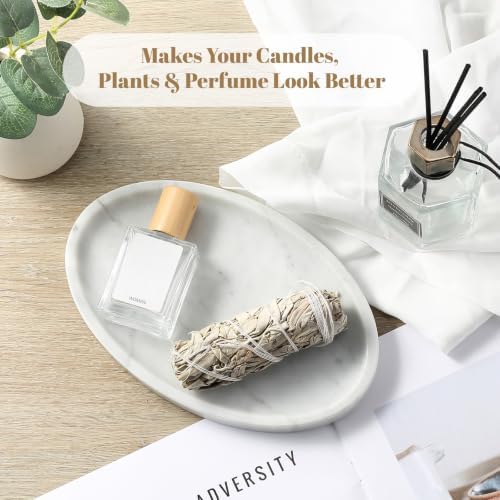 Koville Carrara Marble Tray, Oval Vanity Decorative Marble Tray for Home, Countertop Organizer, Catchall Tray for Perfume, Candles, Jewelry - Image 6