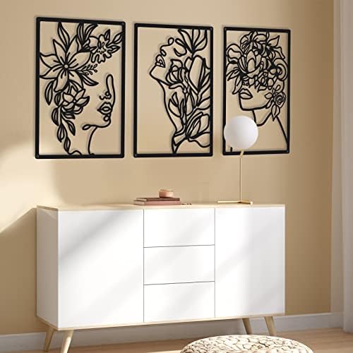 CHENGU 3 Pieces Metal Minimalist Abstract Woman Wall Art Line Drawing Wall Art Decor Single Line Female Home Hanging for Kitchen Bathroom Living Room - Image 5