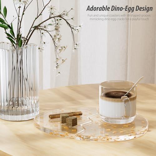 Acrylic Coaster Decorative Plates,2Pcs/Set Office Desk Accessories, Clear Dinosaur Egg Shape Coffee Cup Decor, Perfect for Tabletop Protection and Display.（Gold） - Image 6